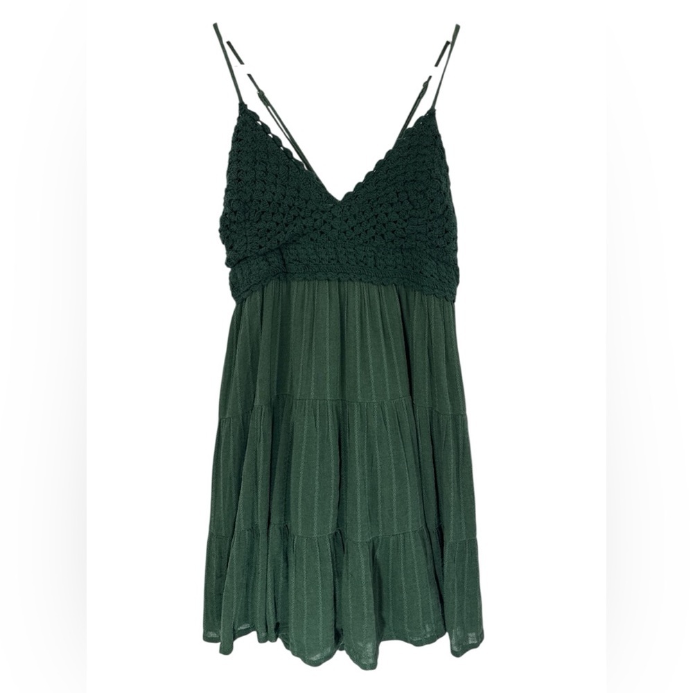 NWT Aerie Textured Crochet Mini Sundress Sycamore Size Medium - Picture 6 of 12